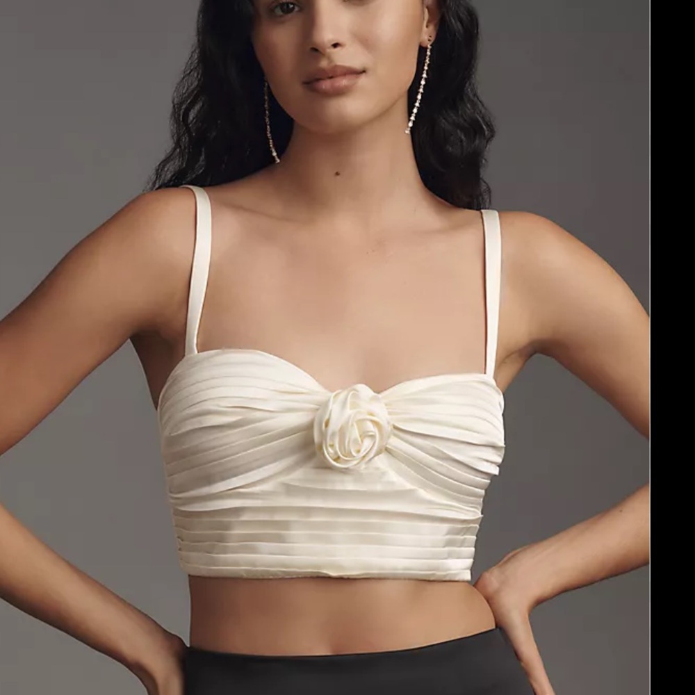 Anthropologie Pleated Rosette Bustier Satin adjustable